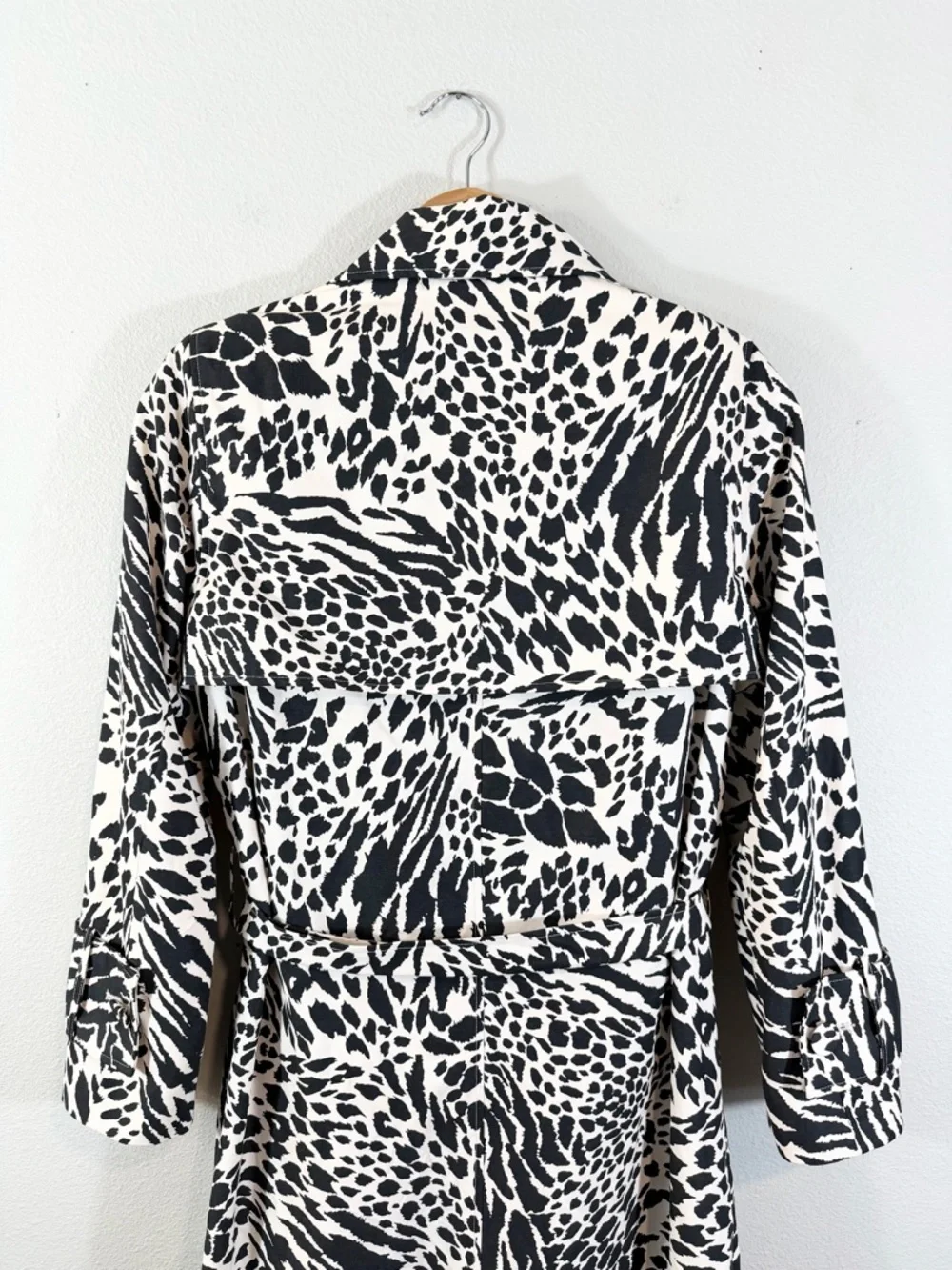 Sergio Hudson x Target Trench Coat XS Black White Animal Print Strong Shoulder - Picture 11 of 13